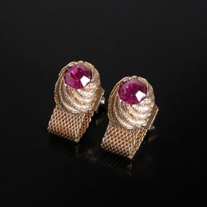 Vintage Wrap Around Jeweled Pink Stone Cufflinks